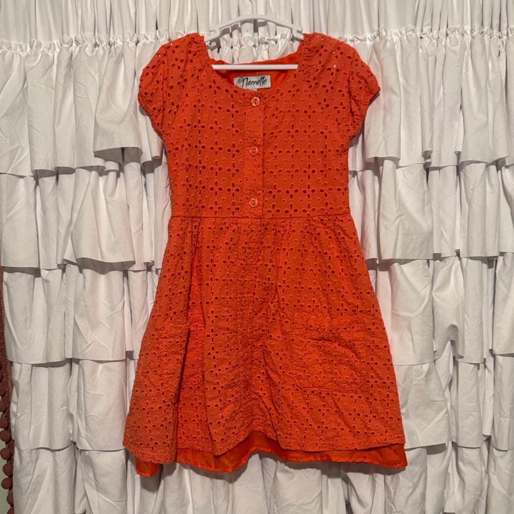 Girls' Coral Eyelet Dress
